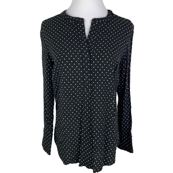 Old Navy Polka Dot 4-Button Front Long Sleeve Blouse Women's Medium Black White - Picture 1 of 10